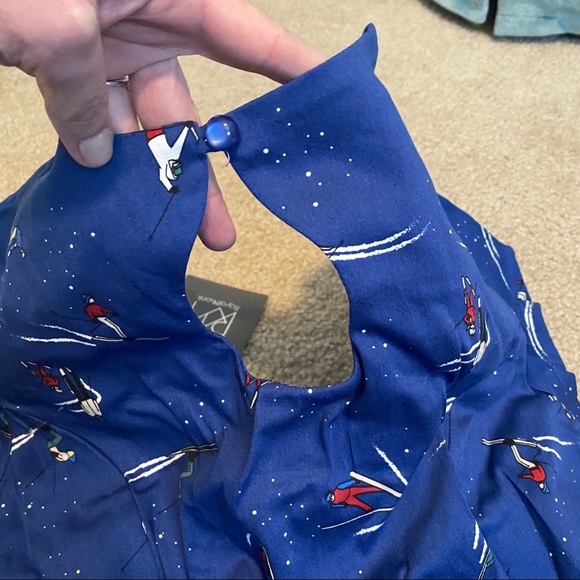 ModCloth NWT Ski Print Pleaser blue fit and flare dress women’s XS short sleeve - Picture 9 of 11